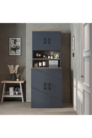 Çamaşır-kurutma Makinesi Dolabı Kapaklı Banyo Dolabı Antrasit - Atlantik Çam