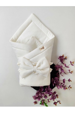 Bebek Battaniyesi %100 Pamuklu Bebek Kundak Battaniyesi Kız Erkek Dış Kundak Hastane Çıkışı Bbl65003 Ekru