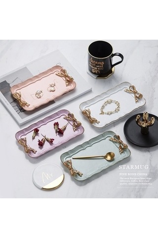 Tongxida Bosphorusboutique Tepsisi Tatlı Tabak, Beyaz, Küçük Küçük Kek İs Havlu, Dikdörtgen Tabak Sones Sevimli Saklama Mücev Beyaz