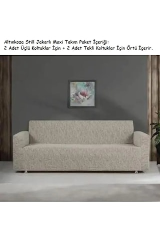 Altınkoza Still Jakarlı Streç Maxi Takım Koltuk Örtüsü 3+3+1+1 -krem