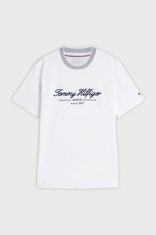Tommy Hilfiger % 100 Pamuk İşlemeli Yaka Regular Fit T Shirt Erkek T Shirt Mw0mw43211 Ybr Beyaz