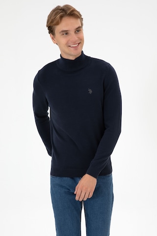 U.S. Polo Assn. Erkek Slim Fit Boğazlı Lacivert Melanj Basic Kazak 50313712-VR033
