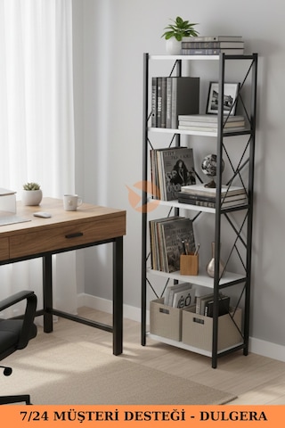 Fifty 5 Raflı Metal Dar Tekli Kitaplık Dosya Ofis Salon Rafı 150 Cm Beyaz