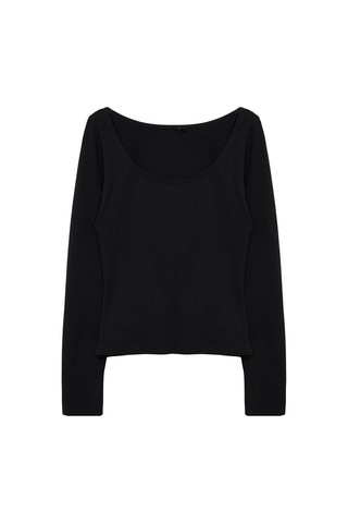 Ersefa Stil Kadın Fitted Vücuda Oturan Bluz Regular Örme Slim Kalıp siyah
