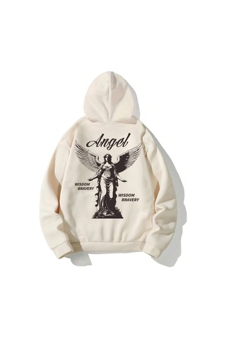 Tarzsokak Manfinity Hypemode Letter & Figure Graphic Kangaroo Pocket Drawstring Hoodie Bej