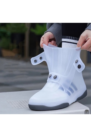 Xuweiwei White,xxxl 44-45 Su Geçirmez Yıkabilir Kaymaz Çift Tonlu Düğmeli Dayanıklı Lastik Yağmurluk Bot Beyaz