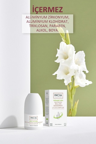 INCIA %100 Doğal Roll On Deodorant Beyazlatıcı Ter Kokusu Önleyici Lekesiz 2 x 50 ML