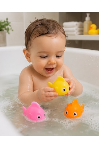 2 Adet Suda Yüzen Ses Çıkaran Renkli Minik Japon Balığı Banyo Oyuncağı Bebek Çocuk Banyo Ve Havuz Oyuncak