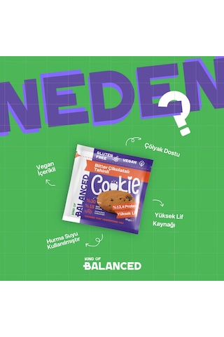 Glütensiz Bitter Çikolatalı Tahinli Proteinli Cookie 50 Gr X 6 Adet