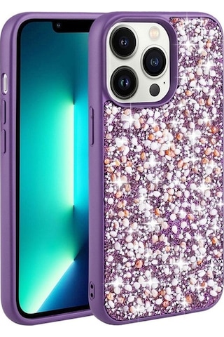 Apple Uyumlu iPhone 12 Pro Max Kılıf Parlak Taşlı Tasarım Zore Linea Kapak Derin Mor