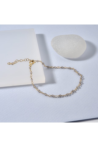 14 Ayar Altın Kaplama Duman Rengi Kuvars Doğal Taşlı El Yapımı Gümüş Bileklik - Cbs00132 Altın