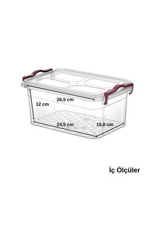 5 L Dikdörtgen Şeffaf Plastik Saklama Kabı, Kapaklı, İstiflenebil