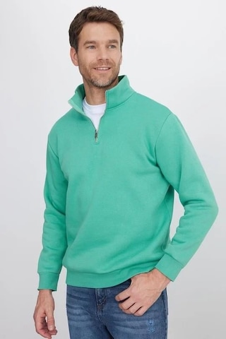 Tudors Unisex 3'lü Paket Kahverengi-yeşil-ekru Relax Fit Pamuklu Yarım Fermuarlı Dik Yaka Sweatshirt-42007 Multi