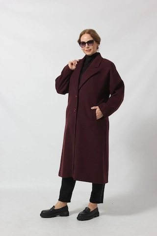 Moda Berray Mono Yaka Torba Cebli Kaşe Kaban Mürdüm