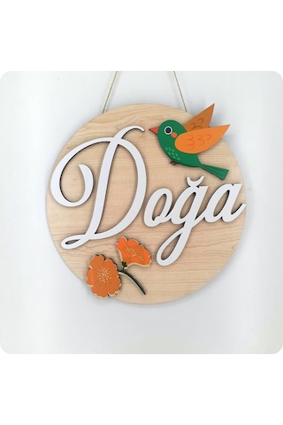 Deniztasarım Kuş Ve Çiçek Motifli Zarif Ahşap Kapı Süsü