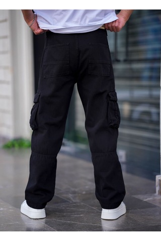 Cool Tarz Erkek Kargo Cep Baggy Pantolon Siyah Rengi Siyah Siyah