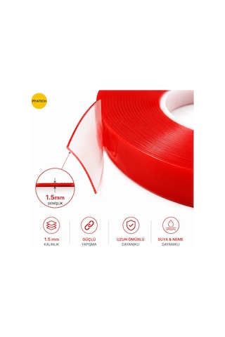 Kırmızı Şeffaf Çift Taraflı Silikon Bant 1.5 Mm X 50 Metre Güçlü Montaj Bandı