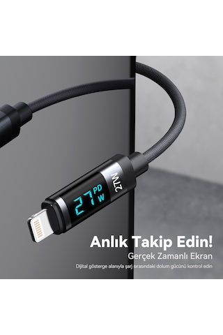 Bix BX06CL Type-C To Lightning 27 W Led Ekranlı Şarj Data Kablosu