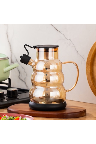 Porsima 3617-1 Kapaklı Borosilikat Cam Yağlık Sirkelik Yağdanlık 1000ml Siyah Siyah