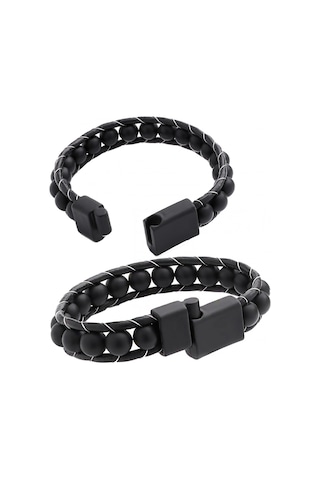 Moncuk Design Mat Oniks Taşı Örmeli Deri Bileklik 33512b2d8m7 Çok Renkli