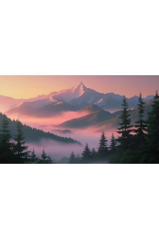 Doğa Ve Manzara Yatay Gün Doğumunda Görkemli Dağ Manzarası 03 Çerçevesiz 90x60cm Pvc Tablo