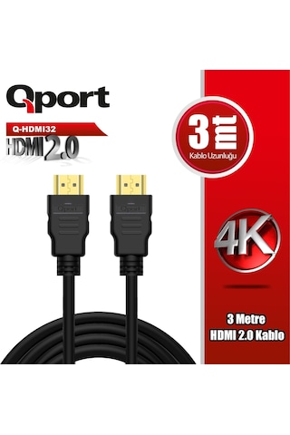 Qport Q-Hdmi32 Altın Uçlu 3 Metre 4K Hdmı2.0  Kablo