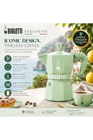 Cups Ocak Üstü Espresso Pişirici - 270ml - Yeşil Renk - Alüminyum Gövde - Patentli Güvenlik Valfi - Tüm Ocak Tü