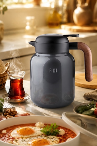 Fika Paeta Çift Katmanlı Sızdırmaz Kapaklı Çelik Orta Boy Sürahi Termos 1300 Ml Antrasit