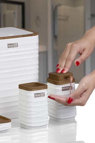 Okyanus Home Luna Beyaz Ahşap Desenli Kare 5'li Banyo Seti Beyaz