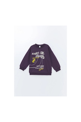LC Waikiki Lcw Kids Mor Bisiklet Yaka Uzun Kollu Baskılı Erkek Çocuk Sweatshirt Koyu Mor
