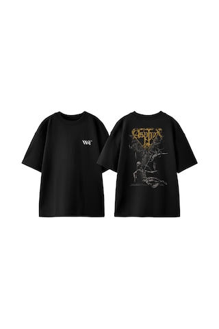 Thewert Asphyx Wallpapers Tasarım Sırt Baskılı Pamuk Siyah Oversize T-shirt