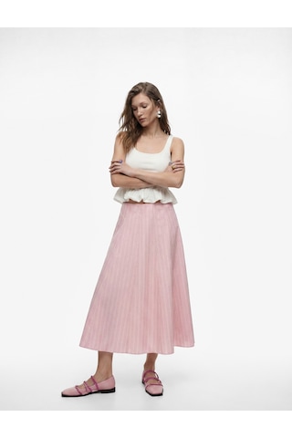 Koton Pamuklu Poplin Kumaş Çan Kesim Çizgili Midi Etek Pınk Strıpe 6sak70287ew Pembe Çizgili