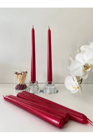 2'li Kokulu Şamdan Mum Seti - Sedefli Kırmızı