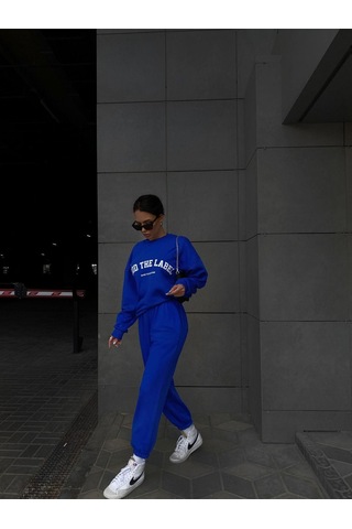 Mood The Label Sport Collection %100 Pamuk Eşofman Takımı - Sax Mavi Kışlık Polarlı Bisiklet Yaka Saks Mavi