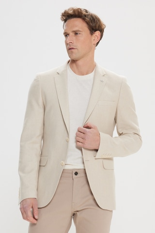 AC&Co / Altınyıldız Classics Erkek Bej Pamuklu Slim Fit Dar Kesim Mono Yaka Kapak Cepli Desenli Esnek Ceket Bej