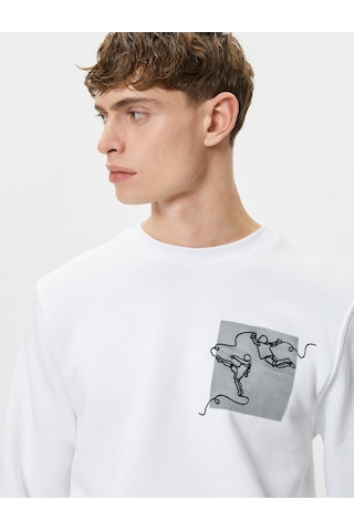 Koton Bisiklet Yaka Sweatshirt Soyut Baskılı Uzun Kollu Ribanalı Beyaz 4wam70426mk Beyaz