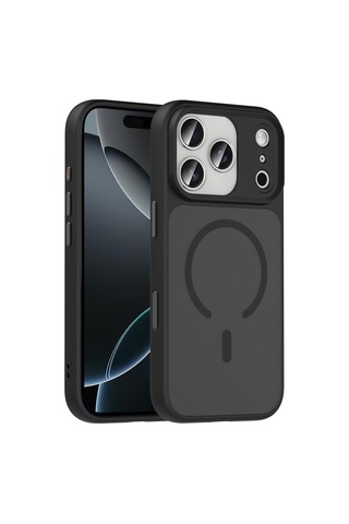 Senon Apple iPhone 17 Pro İçin Kılıf Mat Arka Yüzey Magsafe Uyumlu Şarj Özellikli Zore Flet M-safe Kapak Siyah