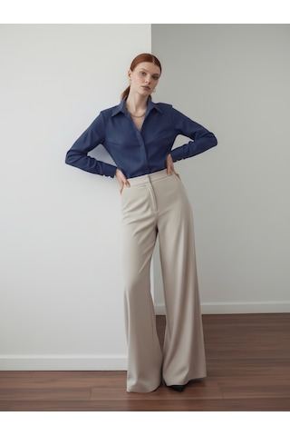 Pera Moda Kadın Slim Fit Pamuklu Ofis Gömleği Lacivert