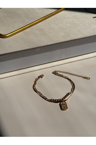 Göz Figürlü Modern Çoklu Zincir Bileklik Altın