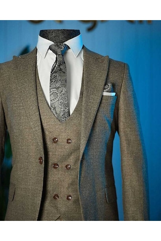 Bys Beystil Sivri Yaka Kahverengi Takım Elbise Aysberg - Slim Fit