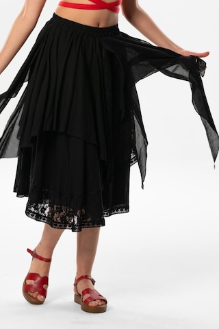 Salkım Vual Dantelli Saçaklı Uzun Yazlık Otantik Etek Siyah Syh-siyah Siyah