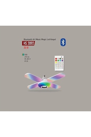 Helios Hs 2092 36 Watt 4 Kollu Bluetooth Hoparlör Müzik Çalar Led Ampul Beyaz