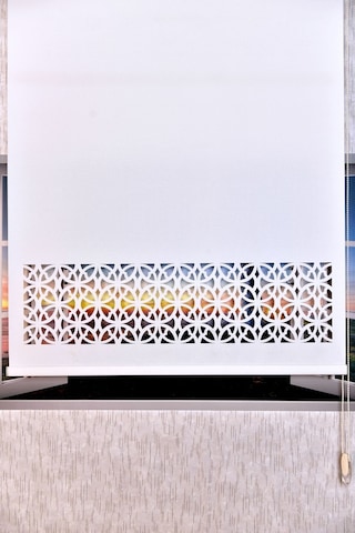 Ekru Dairesel Lazer Kesim Modern Stor Güneşlik Perde