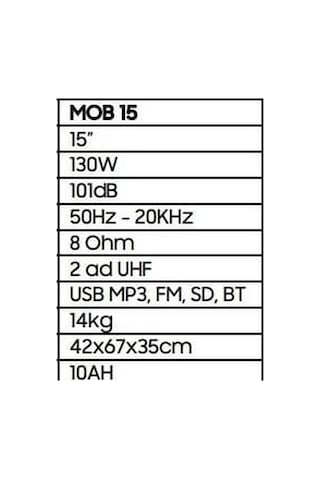 Spekon Baretone Mob-15 El + El 15" Usb-bt Taşınabilir Seyyar Şarjlı Ses Sistemi