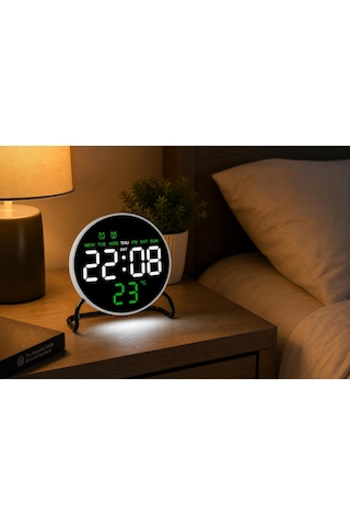 Valkyrie Led Dijital Masa Saati Alarm Sıcaklık Takvim Göstergeli Usb Gece Işıklı Masa Saati Çift Alarm Beyaz