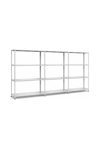 Galvaniz 4 Katlı 3lü Birleşik Arşiv Raf Sistemi - Çelik Raf - Metal Raf Metalik