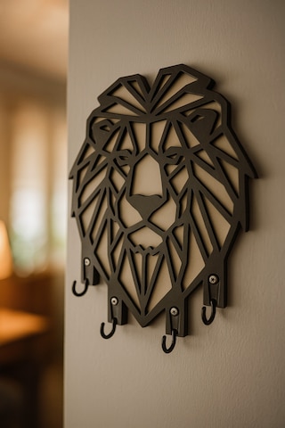 Aslan Figürlü Duvar Tipi Dekoratif Anahtarlık Askılığı Siyah - Beyaz