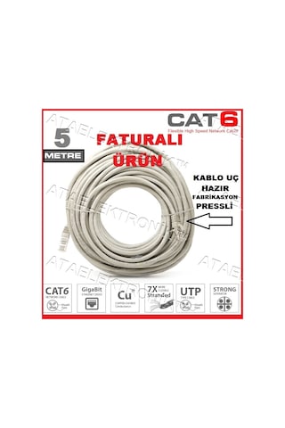 5 Metre 5Mt Hazir Pressli Cat6 Ethernet Internet Modem Kablosu 5 Metre 5Mt Hazir Pressli Cat6 Ethernet Internet Modem Kablosu