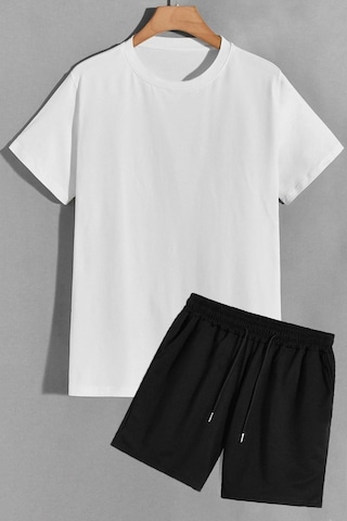 Uyguntarz Rahat Tasarım Unisex Şort T-shirt Eşofman Takımı Beyaz