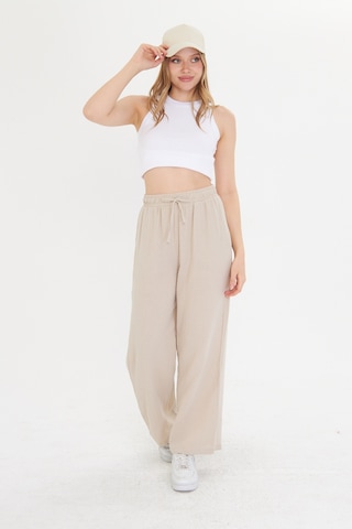 Thiff Gymwear Bej Bol Paça Müslin Kadın Pantolon Bej
